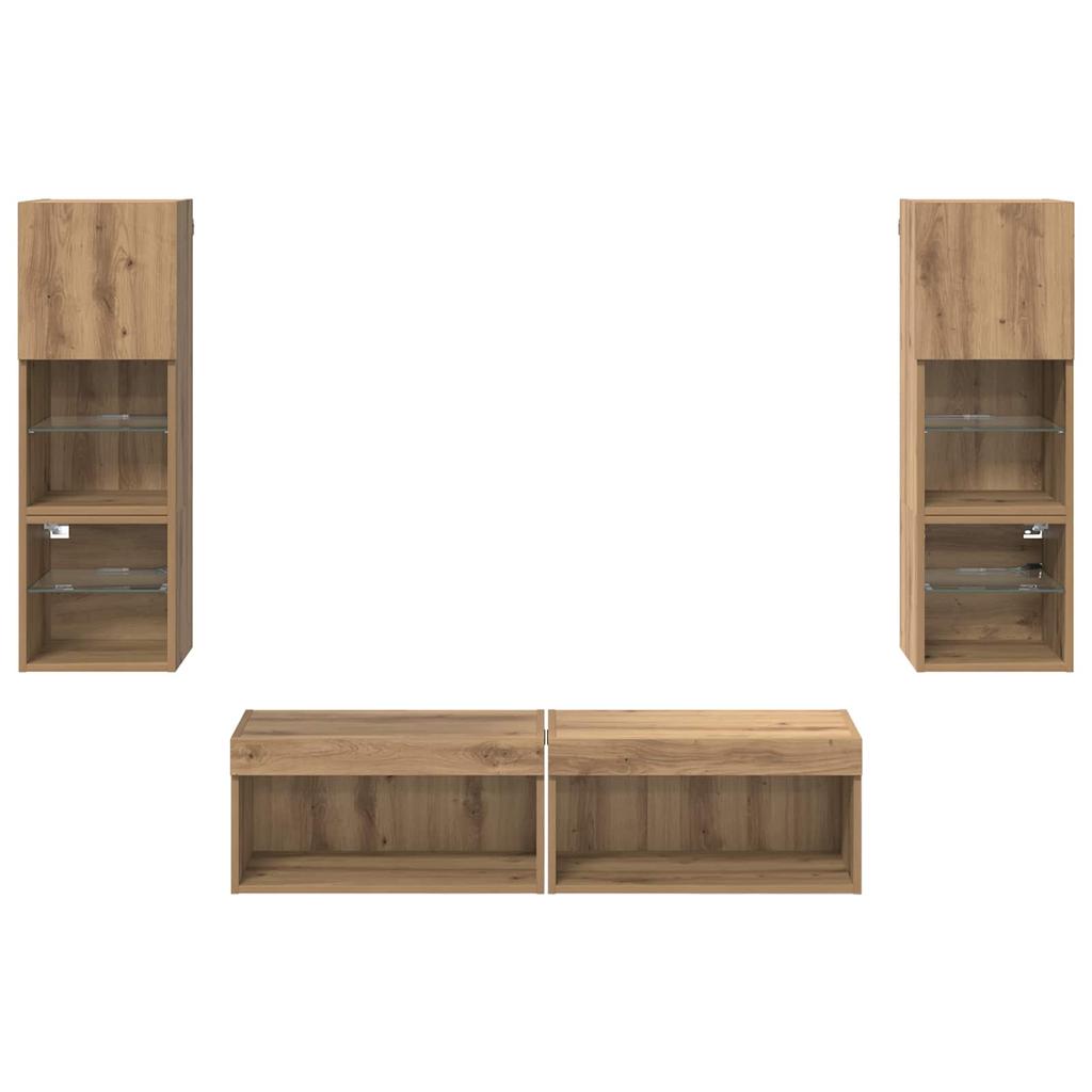 TV Wall Mounted Shelf Unit 6 pcs Artisan Oak Wood Based Material