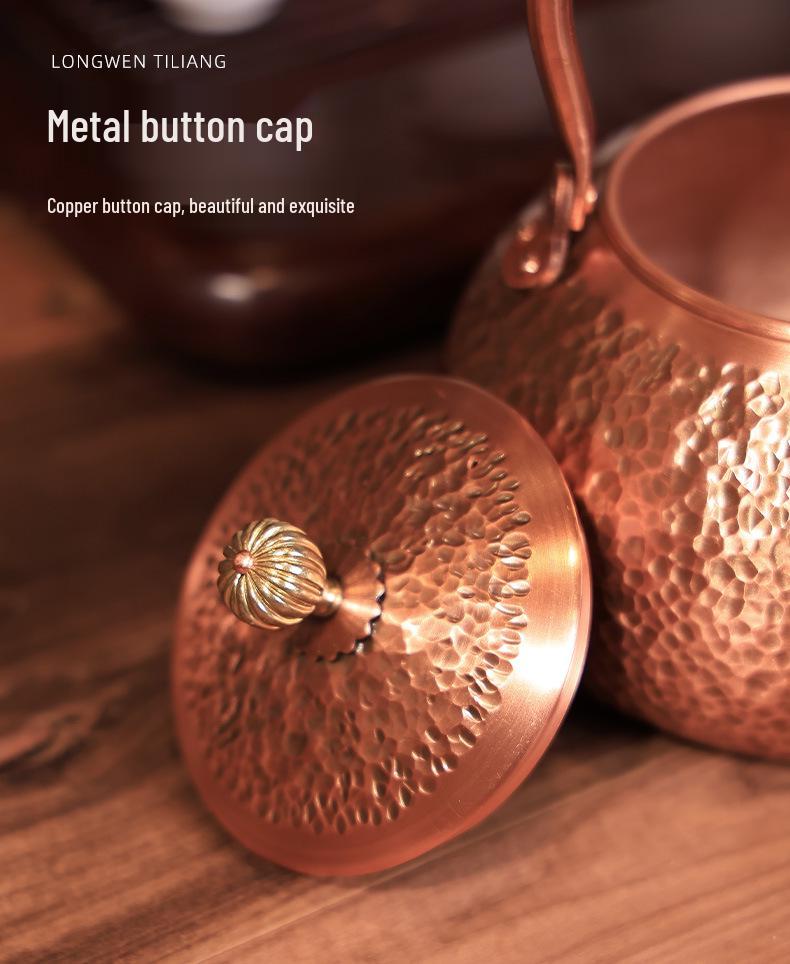Handmade Pure Copper Tea Kettle: Open Flame Boiling and Steeping Set