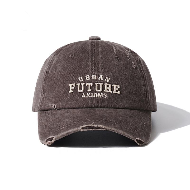 Trendy fashion hole washed old baseball cap spring and summer street versatile men's and women's green sun hat