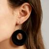 Black Plush Round Pendants Hook Earrings for Women Bohemian Elegant Light Dangle Earrings Hollow Circle brincos feminino