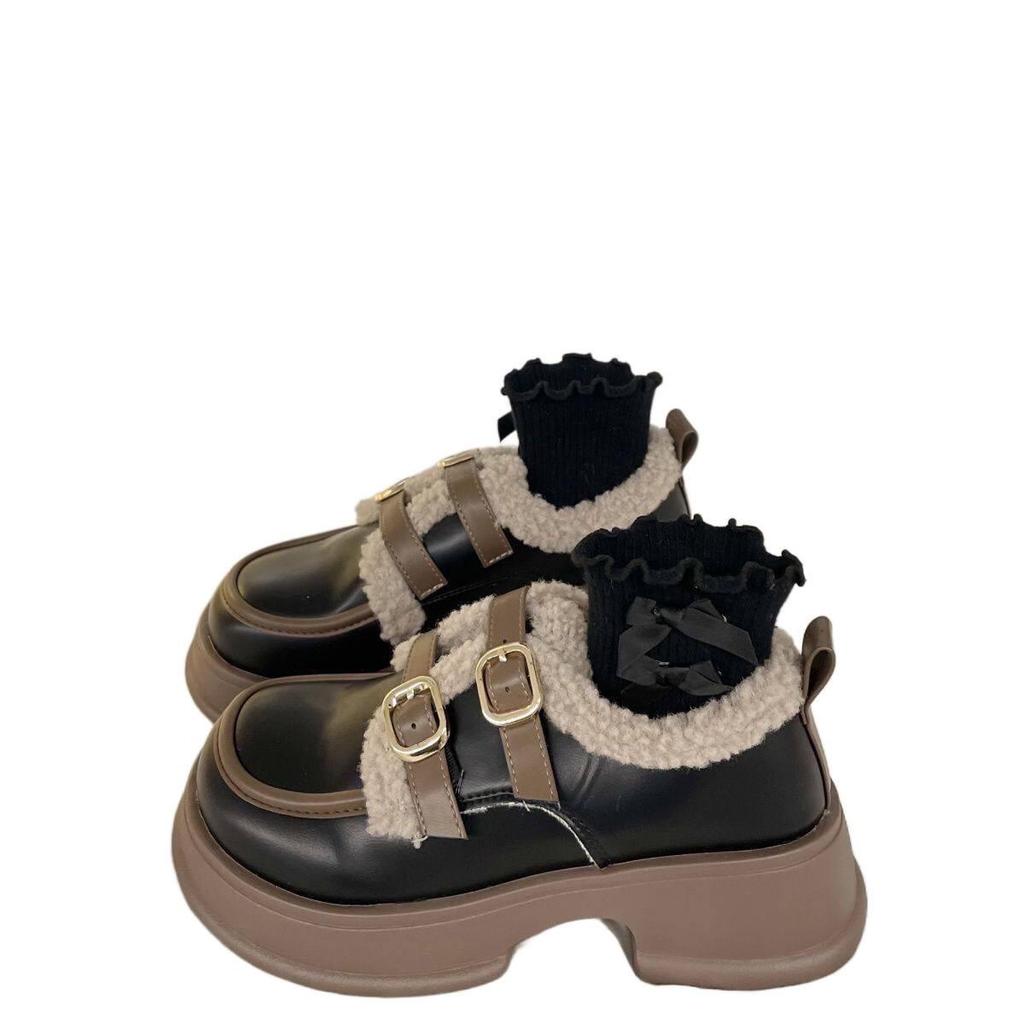 Brand Thick-Soled Leather Height-Increasing Warm Cotton Shoes for Women - Autumn/Winter Japanese Style