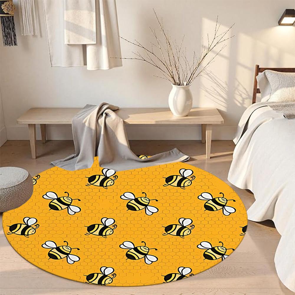 Bee Round Floor Rug Perfect for Dormitory Study room Decorate room Hallway Anti-slip Round Rug Anime Office Decor Gift for Festivals