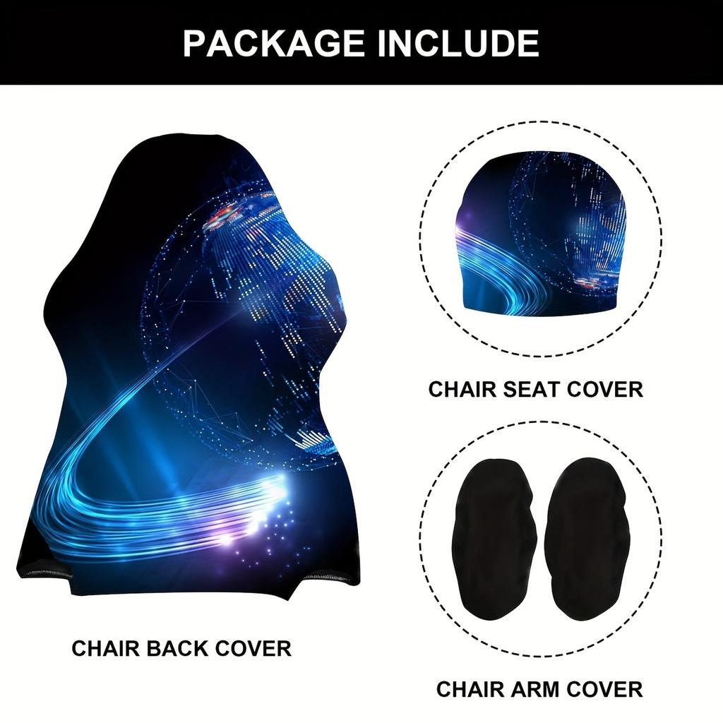 4pcs Set High Elasticity Office and Gaming Chair Cover Set Technology Planet Code Chair Cover Home Office Decoration Washable