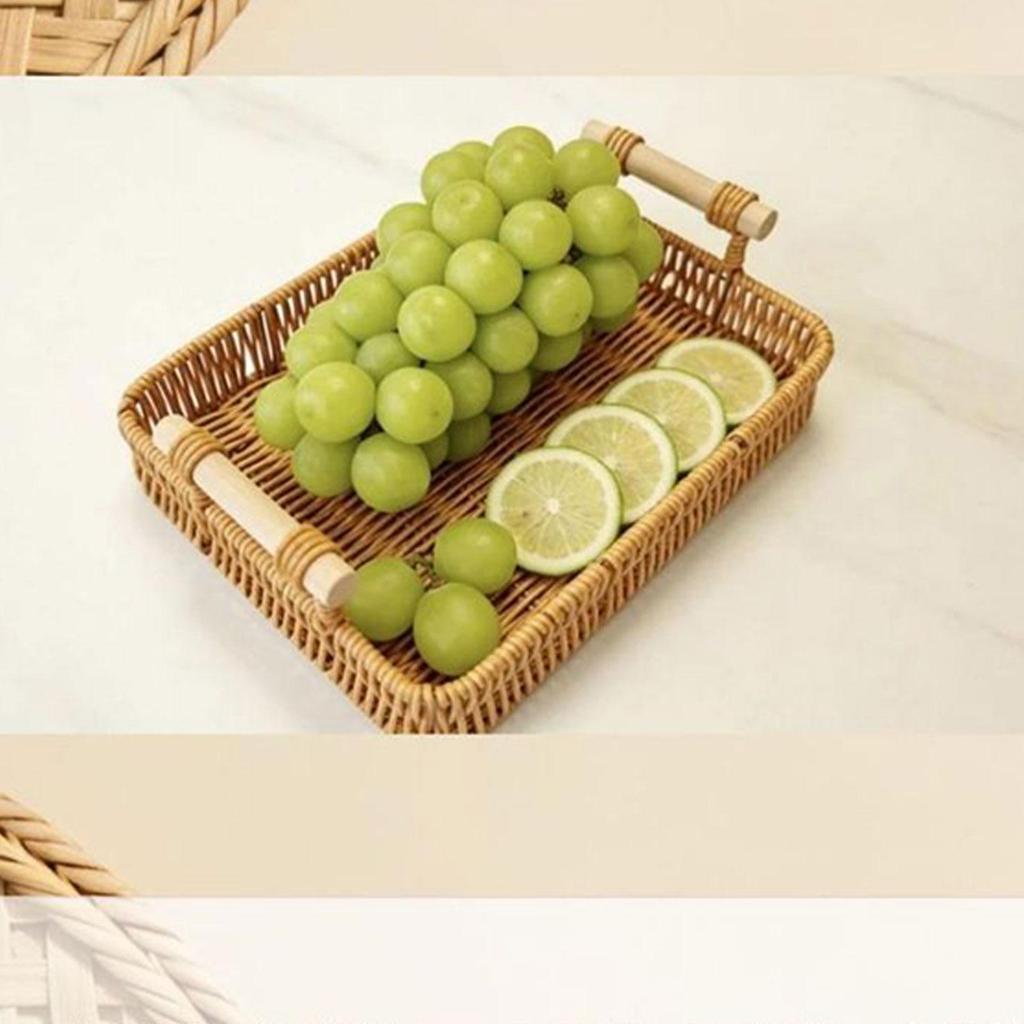 Cesta de Armazenamento com Bandeja Trançada Porta Frutas e Vegetais Organizador de Bancada para Cosméticos Bebidas Frutas Café da Manhã Organização Doméstica