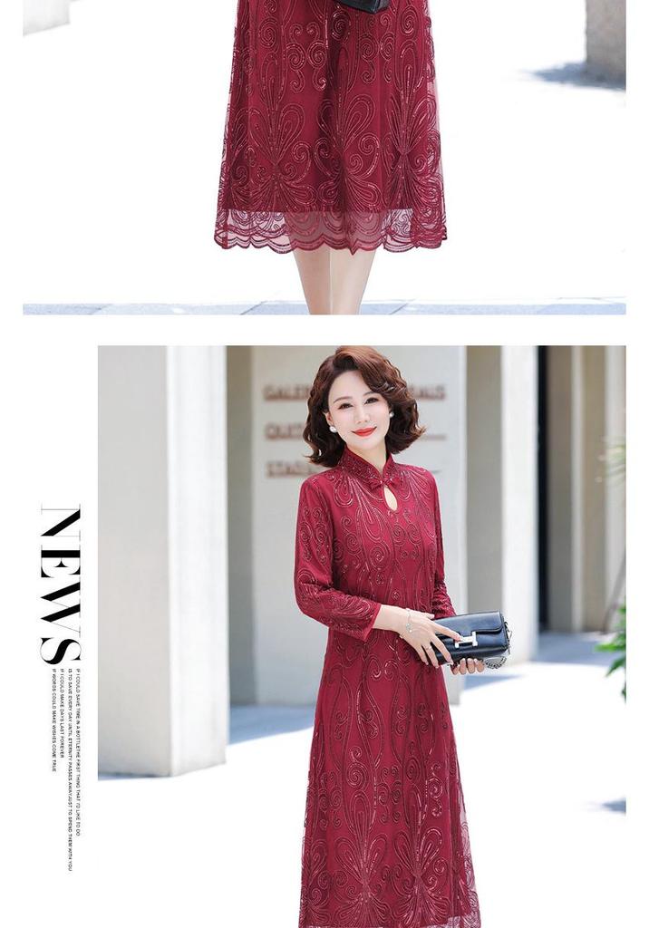 Refined Long-Sleeve Embroidered Two-Piece Dress for Middle-Aged Women – Perfect for Weddings and Banquets