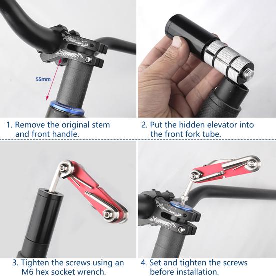 Fork Stem Riser Adjustable Solid Aluminium Alloy Rust Resistant Fork Stem Extender