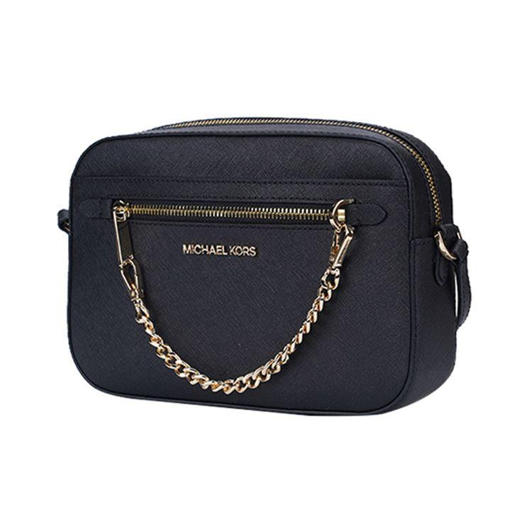 Michael Kors MK Jet Set Ketting Rits Effen Logo Reizen Leer Camera Tas Dames Schoudertas Zwart 35S1GTTC7L-BLACK