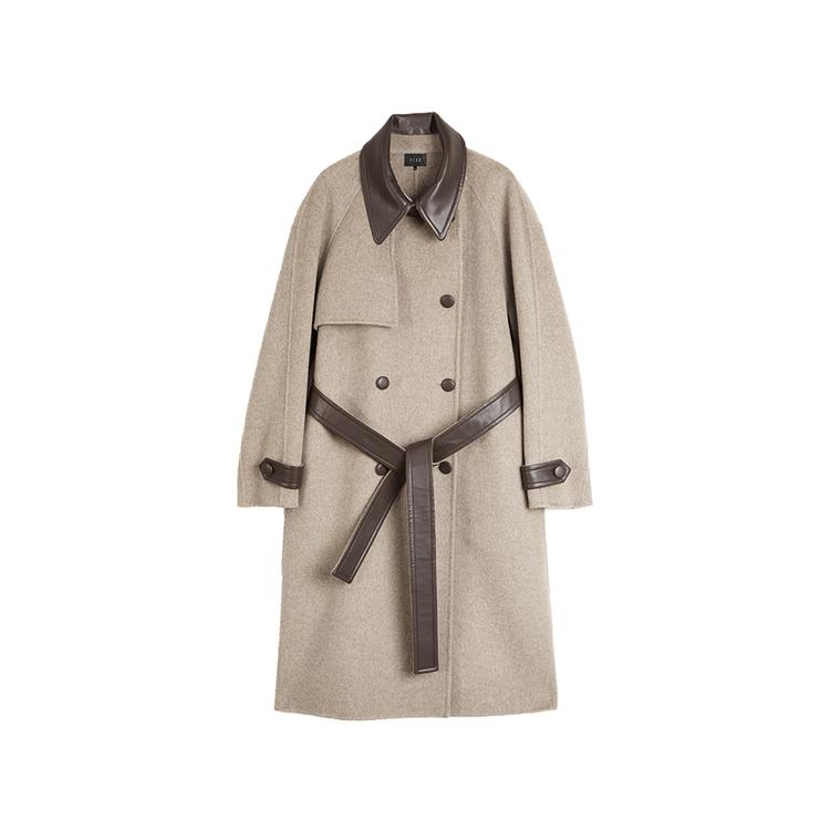 ELLE French Style High-End Lapel Warm Mid-Length Double-Breasted Coat Women coats Khaki-Green EN49678