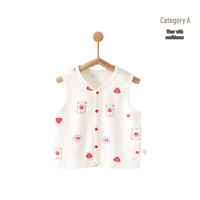 Spring Festival Cartoon Baby Vest - Red, Padded, Pure Cotton for Boys & Girls