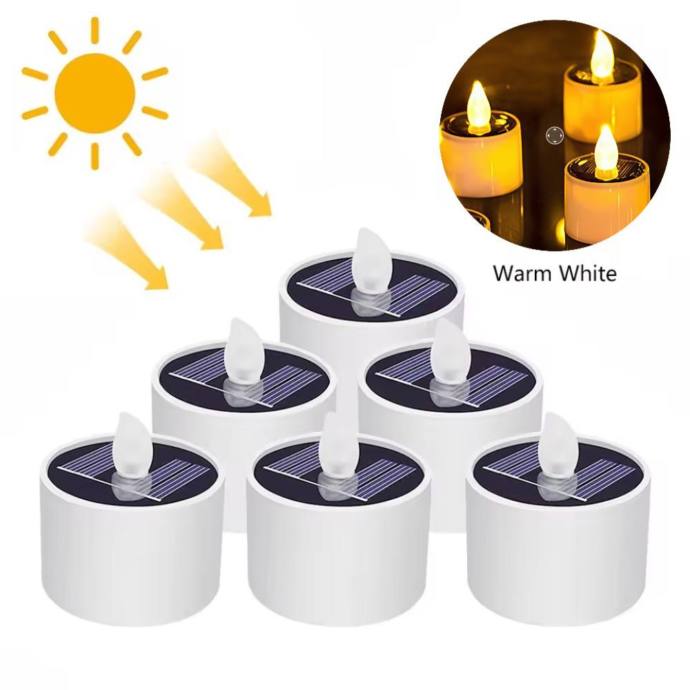 

6/2/1 шт. Светодиодная свеча-таблетка на солнечной батарее, светодиодные свечи без пламени, уличные светильники на солнечной батарее, перезаряжаемые свечи для рождественской вечеринки, сада, дома 6Pcs