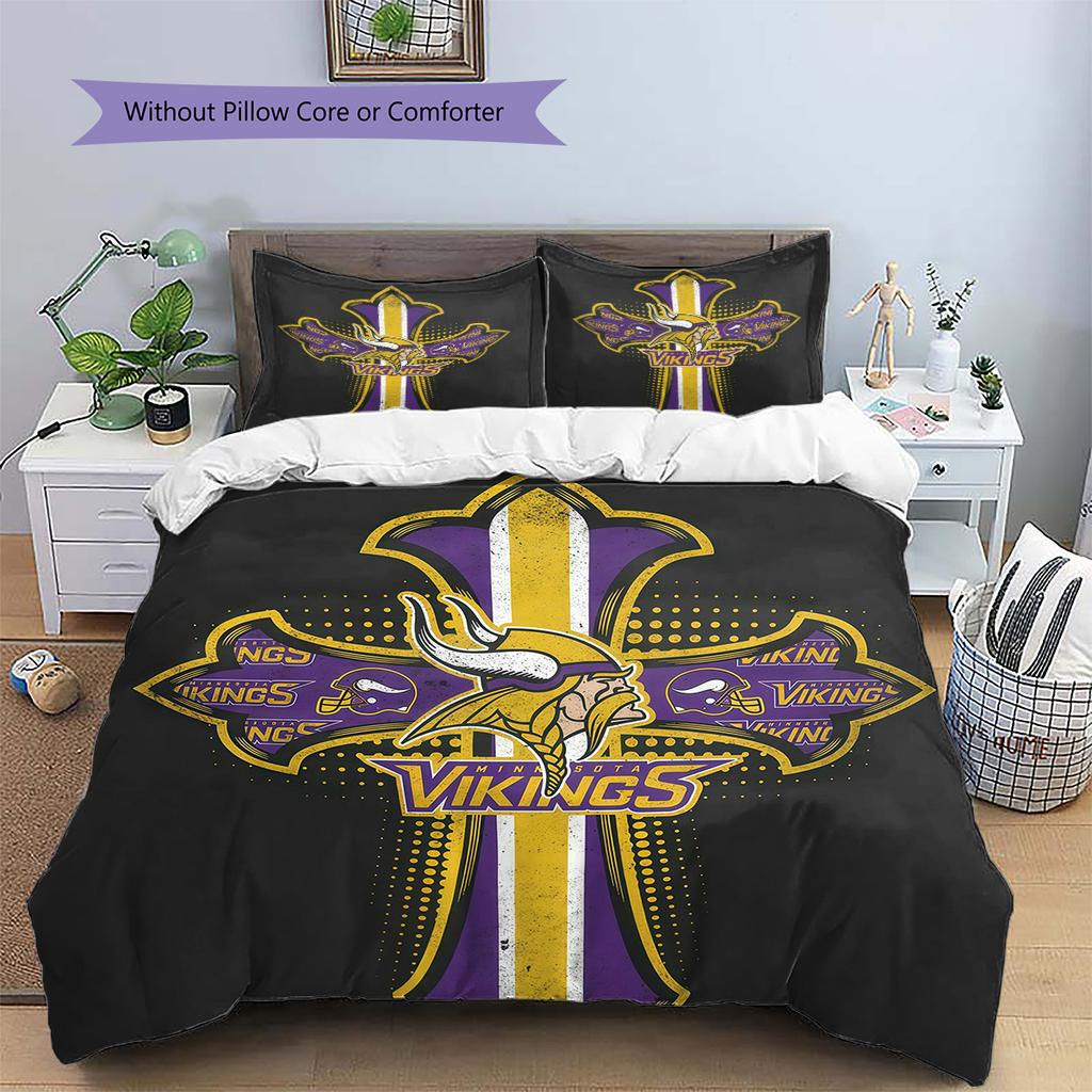 Set Copripiumino Trapuntato con Motivo Minnesota Vikings Decorazione per la Casa Regalo (1 * copripiumino + 2 * federe senza imbottitura)