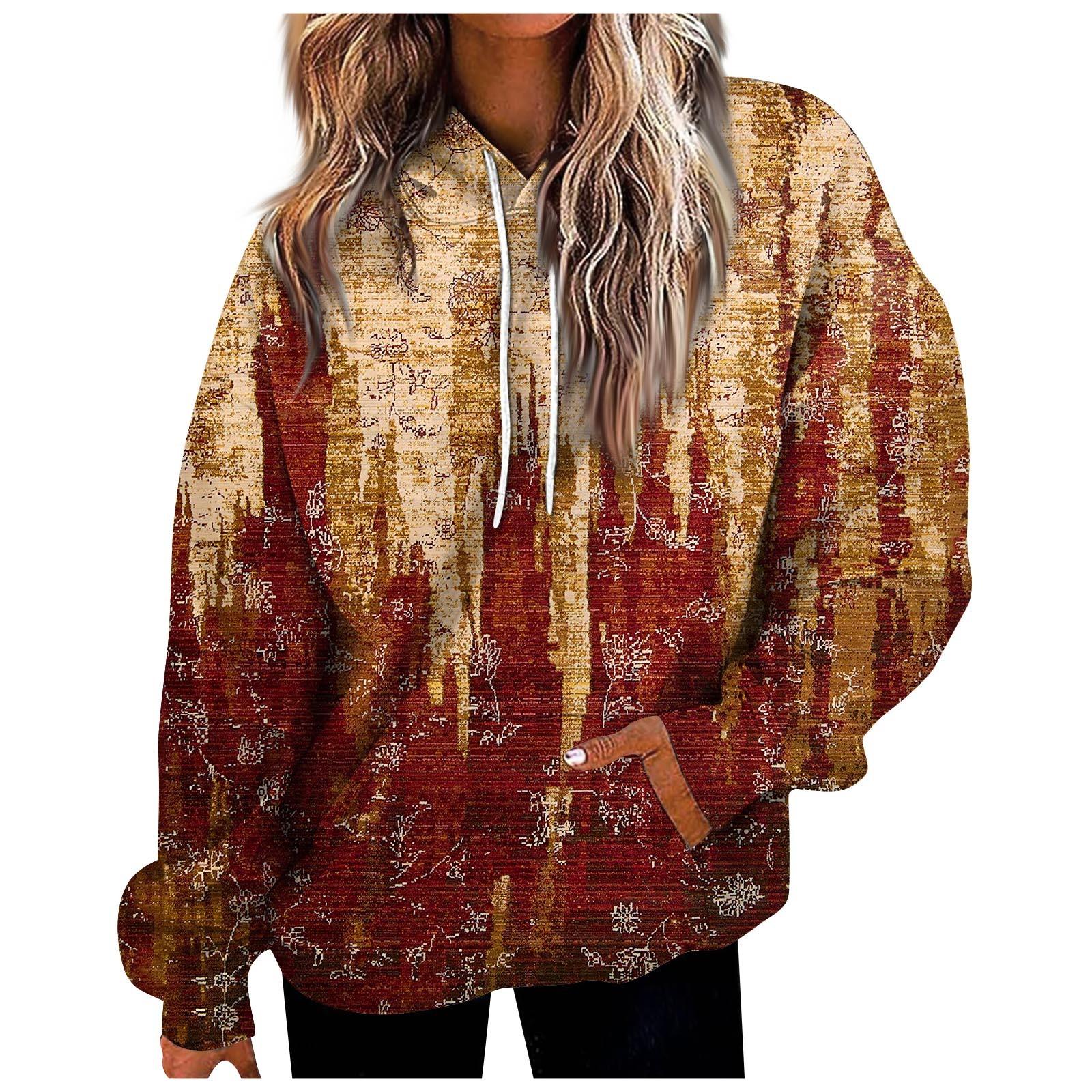 

Women s Tops Sweatshirt Print Round Neck Hooded Casual XXXL оранжевый