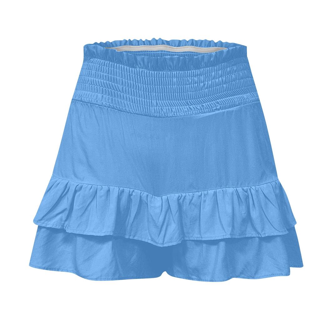 Womens Summer High Waist Ruffle Skirt Cute Flowy  Skirt Casual Comfy Elastic Shorts Wrap Beach Shorts