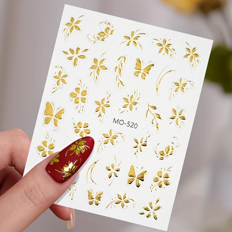 1pc Luxury Golden & Rose Golden Embossed Stickers - Floral Butterfly & Leaf Design, Self-Adhesive Plastic Nail Art Decals for Summer Nail Decor