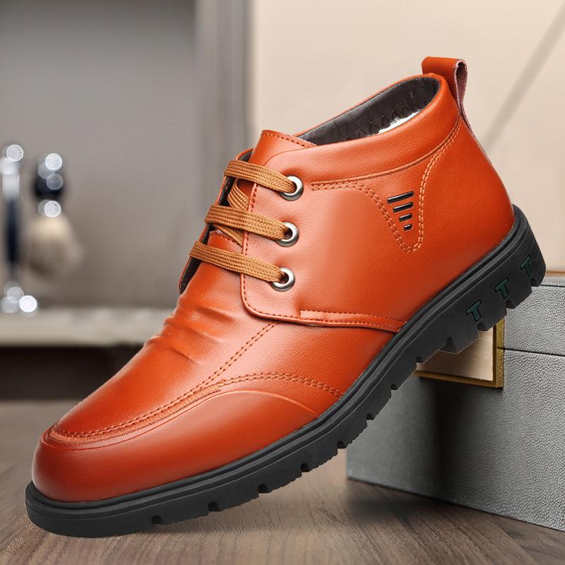 

Зимние мужские папины хлопковые туфли кожаные флисовые теплые повседневные кожаные туфли мягкая кожа шнуровка утолщенный флис мужские хлопковые туфли 44