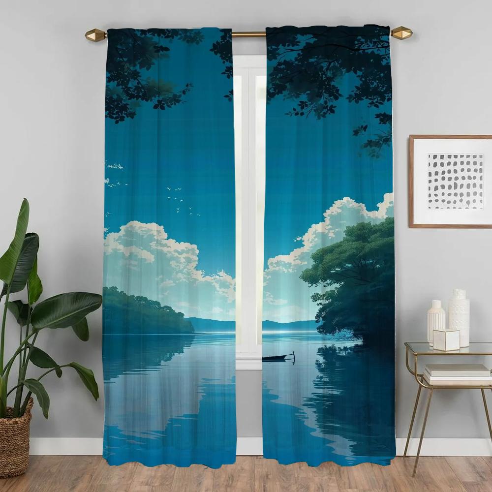 Beauty Scenery Home Interior Curtains 2 Pieces Elegant Room Curtains for Camera Tulle for Bedroom Window Curtain Shades Living