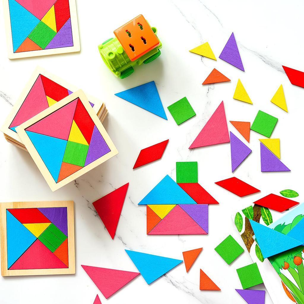 5-100Pcs Wooden Tangrams Puzzles Bulk For Student Shapes Puzzle Brain Logic Block For Tangram Game Geometric Pattern Block