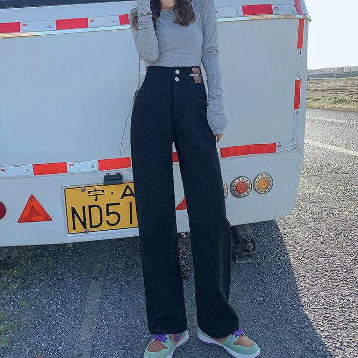 Women's Slim Fit Retro Wide-Leg Jeans - 2025 Spring/Summer Style, Small Size, Straight, Floor-Length