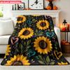 Blanket 1pc Sunflowers And Hearts Elements 2D-printed Flannel Throw Blanket-suitable for Sofas and Camping Trips. Soft and Comfort