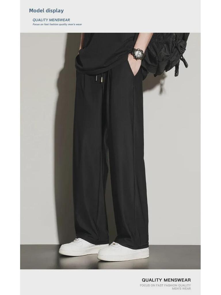 Men's Summer Trend Wide-Leg Ice Silk Casual Trousers - Loose Straight Sports Pants