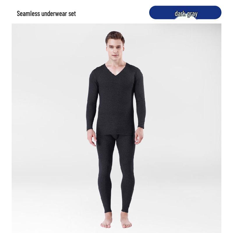 Men's Slim Fit Seamless Fleece-lined Thermal Underwear Set for Autumn