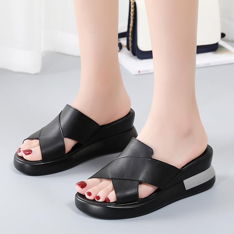 35-40 Summer Women's Large Fashion Solid Color Thick Soled Tall Sandals Anti Slip Slippers Women's Shoes