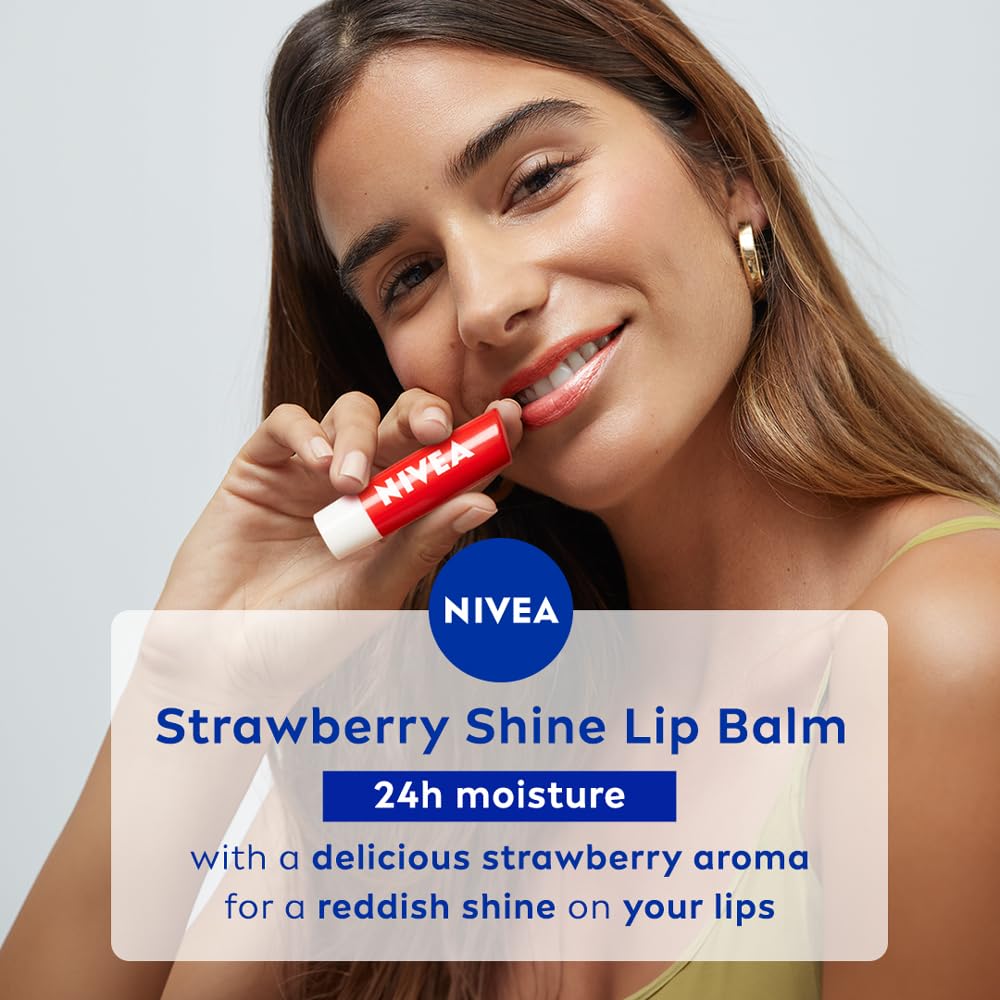 Nivea Strawberry Shine Lip Balm 4.8g | Moisturizing Lip Care With Red Tint For Smooth Glossy Lips | Long-Lasting Hydration & Shine
