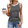 Womens Striped Ribbed Knit Tank Top - Round Neck Color-Block Design Slim Fit Casual Wear