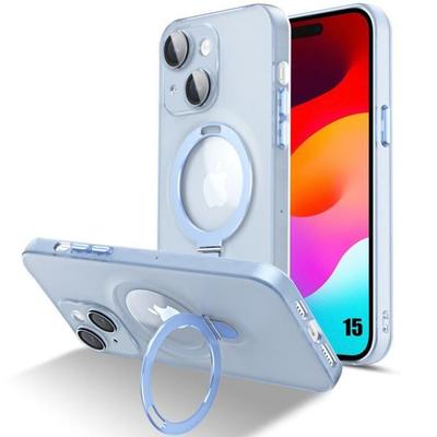 Capa para iPhone 15 - Proteção Antichoque - Suporte Magnético - Semitransparente Azul - Proteção para Câmera