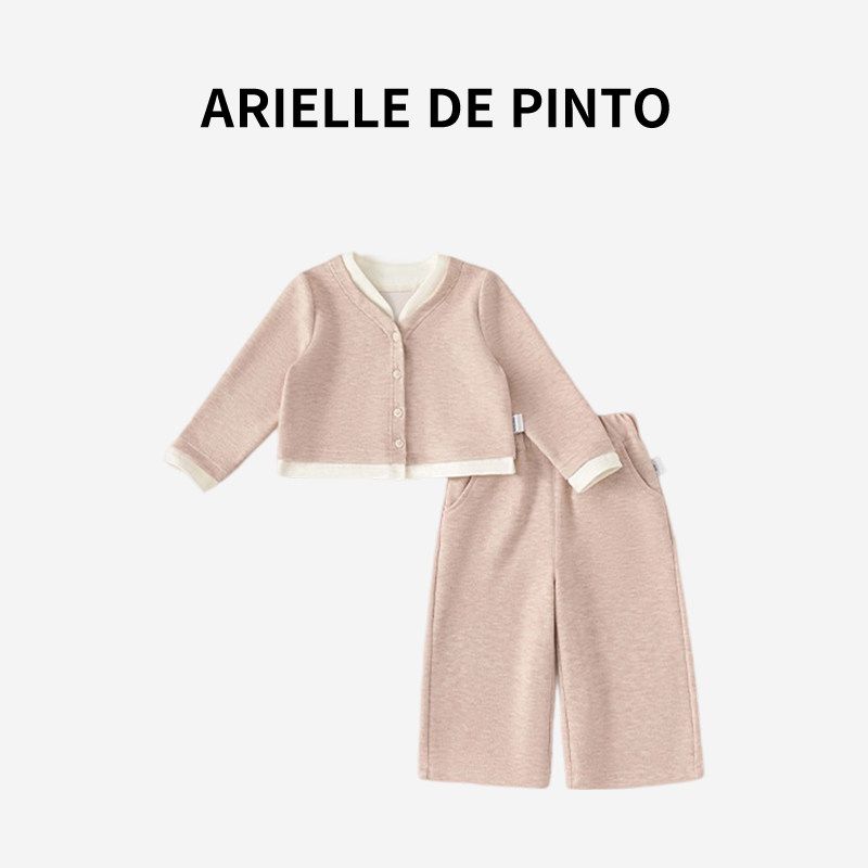French Arielle De Pinto2026 New Spring and Autumn Style Girls Wide-Leg Pants Pink Jacket and Pants Set Pink 140