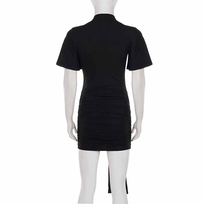 Elegant Slim Fit Pleated Bodycon Solid Color Dress - European & American Style, Light Mature Short Skirt
