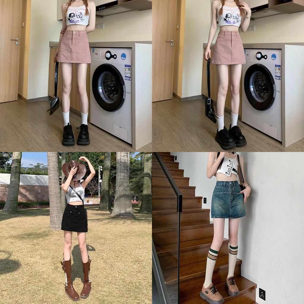 Denim Skirt A Line High Waist Slim Fit With Vintage Wash For Casual Wear