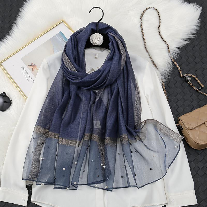 Fashion Luxury Silk Scarf For Women Shawls With Beads Long Scarf For Women Female Foluard Stoles Bandana Head Wraps Headscarf