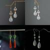 Cercei etnici chinezești din jad pentru femei Vintage Model Nor Norocos Pandantiv Picătură de Apă Bijuterii Elegante Accesoriu Hanfu Clip