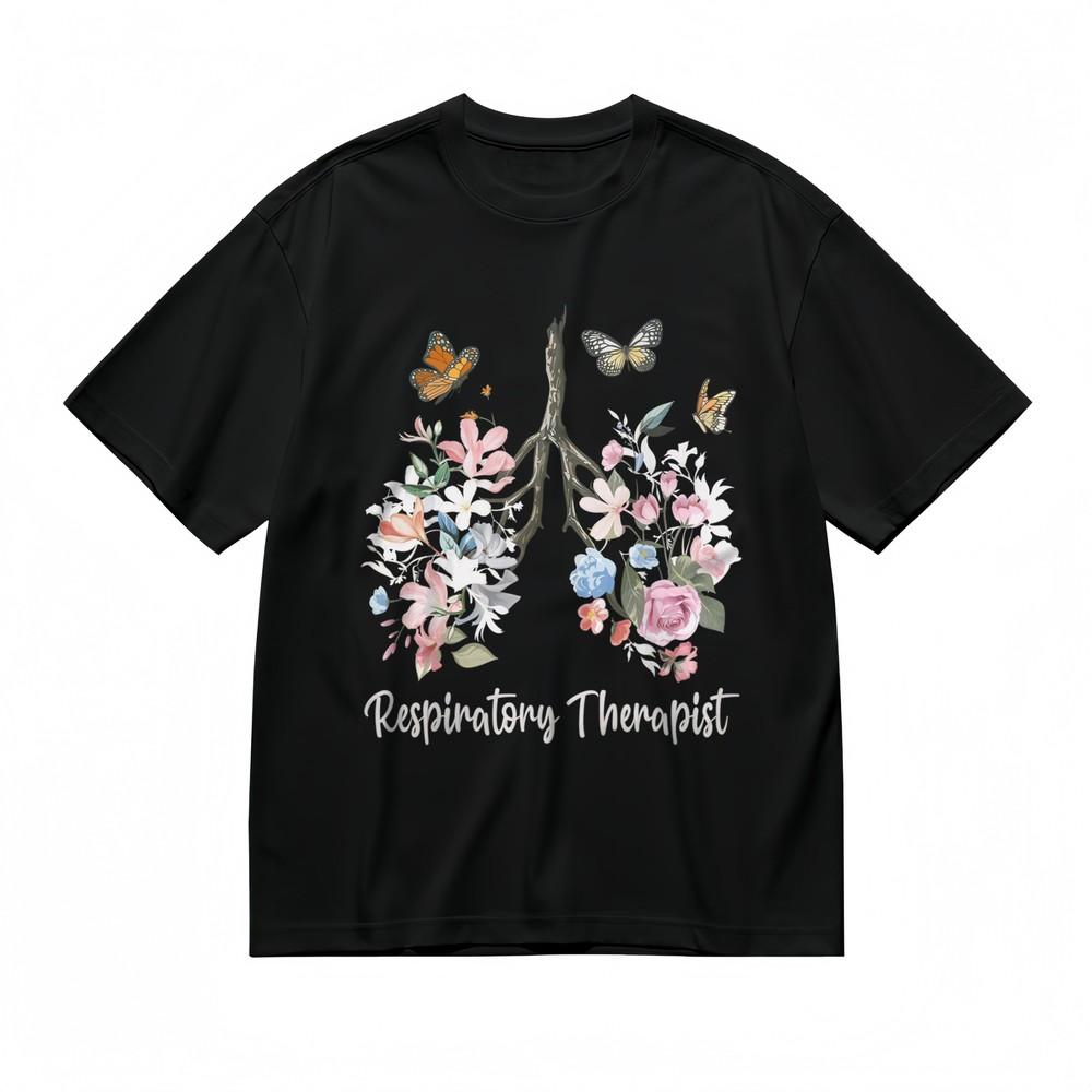 

Women s Blooming Lungs Floral Tee Unisex Black 100% Cotton Tops Summer Graphic 4XL