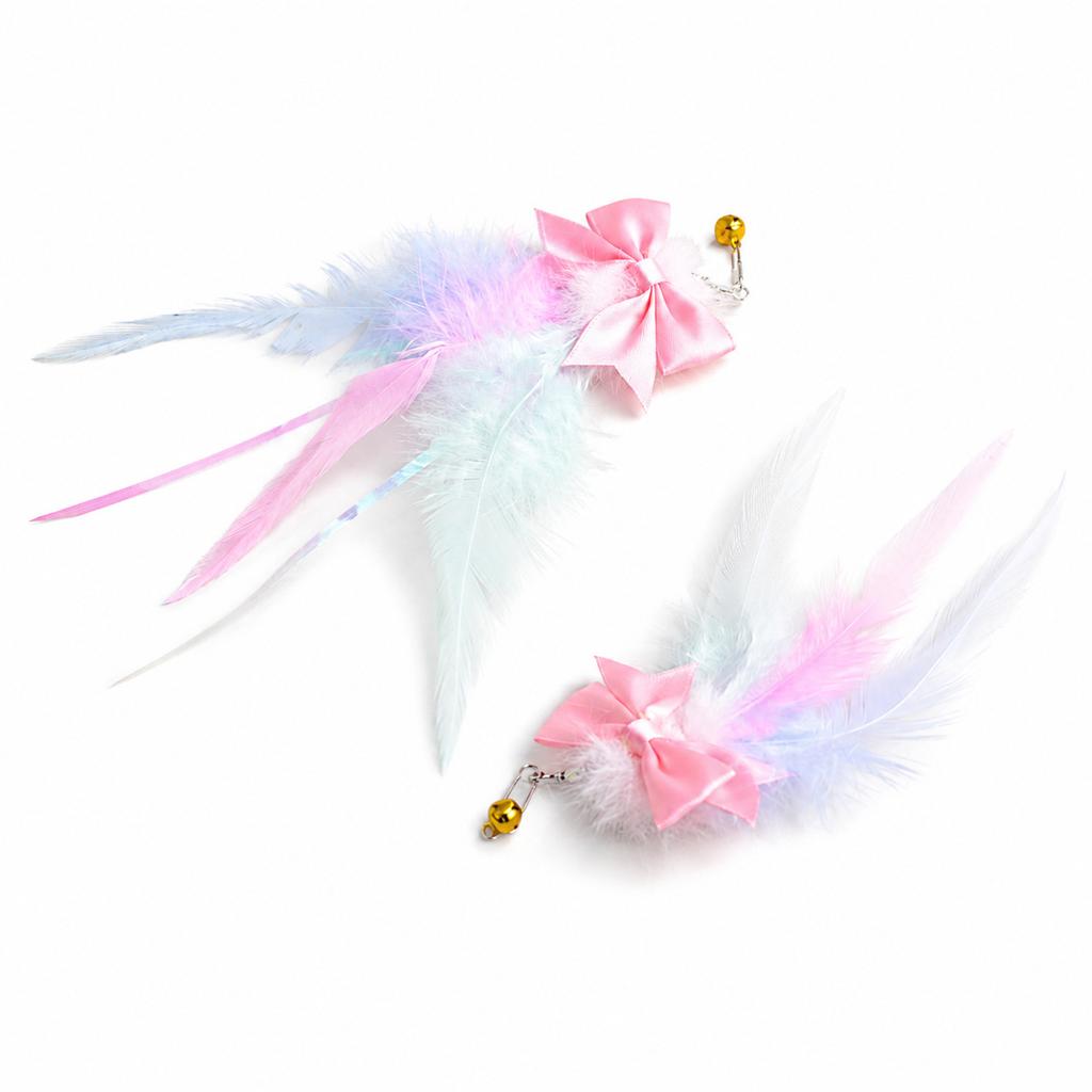 1PC/2PCS Feather Pet Bow Tie Toys Cat Teaser Replacement Head Wand Accessories