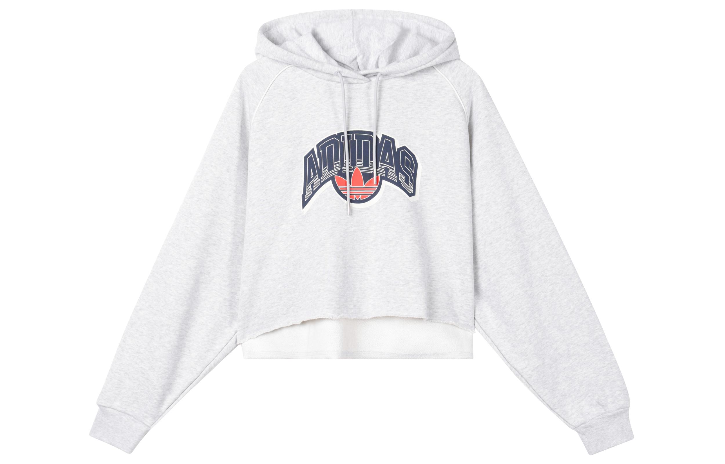Adidas Originals Cropped Hoodie Sweatshirt Women s Light Heather Gray IS2319 L