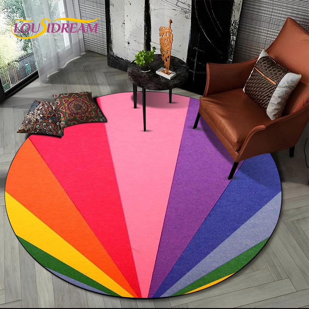 Runder Teppich mit chromatischer Farbtäuschung in Regenbogenfarben, Teppich für Wohnzimmer, Schlafzimmer, Sofa, Spielzimmer, Dekoration, rutschfeste Bodenmatte für Kinder