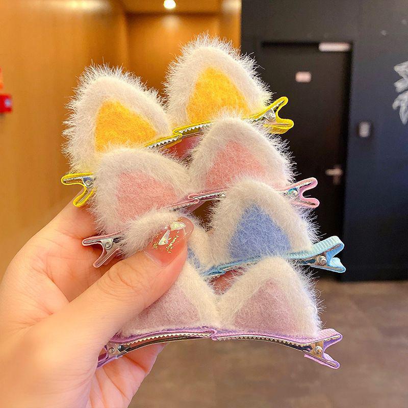 2 st Plysch Kattöron Hårklämmor Set Söt Tecknad Stereoskopisk Design Koreansk Stil För Små Flickor Håraccessoarer Mode