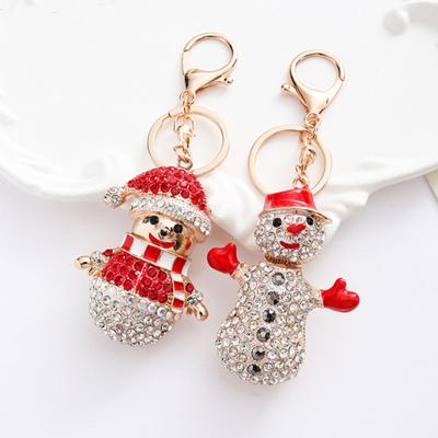 Yousheng Keychain Pendant Sparkling Rhinestones Snowman Design Metal Keyring Decorative Key Holder Friends Bag Decoration