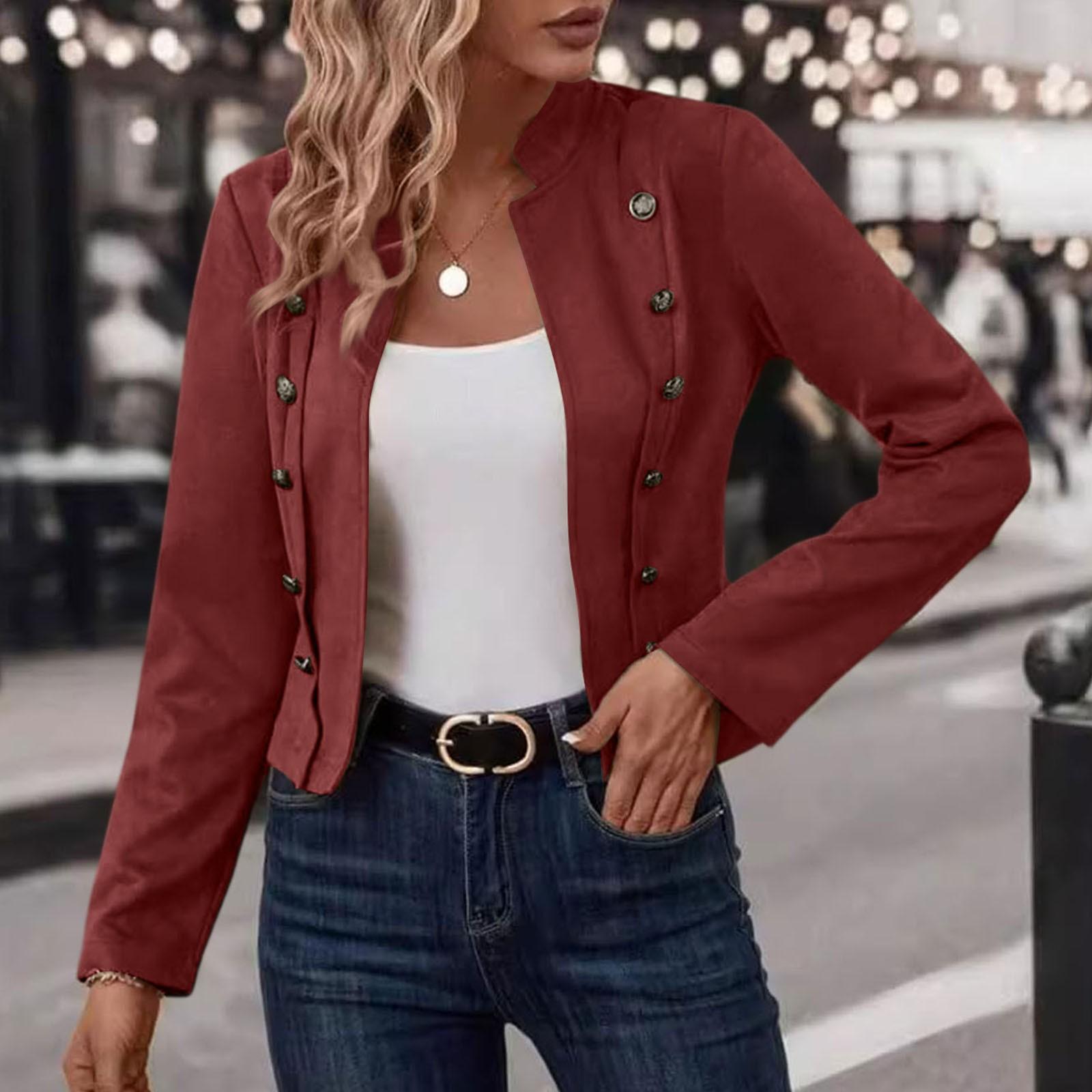 

Женский повседневный деловой жакет с длинным рукавом, с застежкой спереди, приталенного кроя, укороченный XL красный