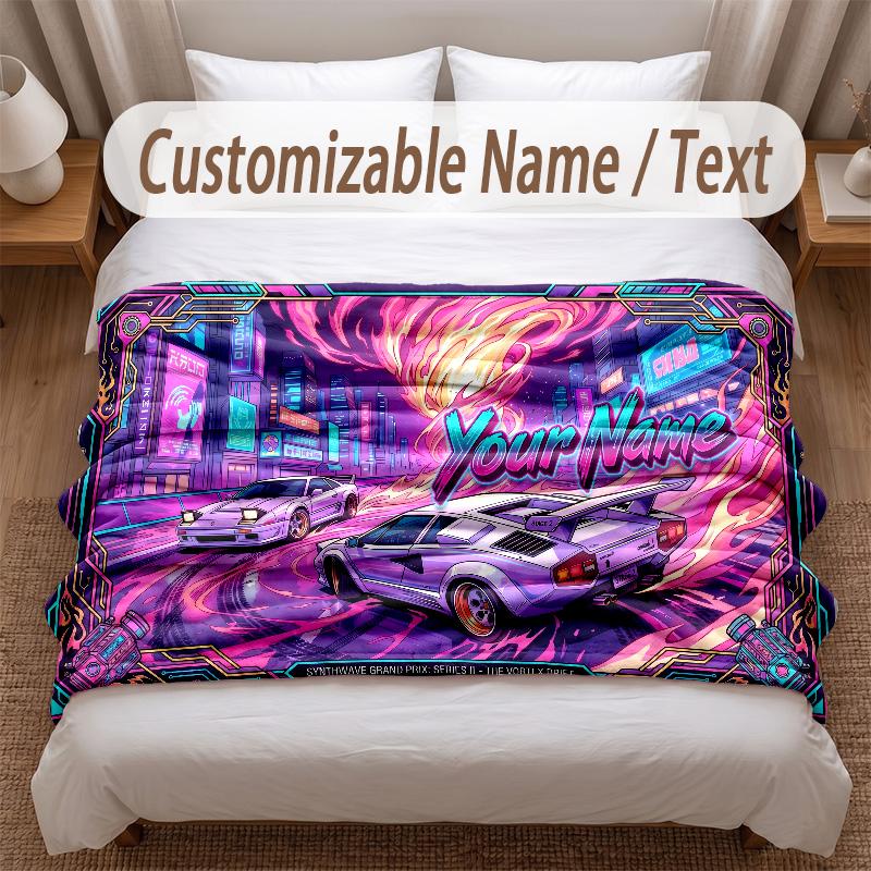 Neon Abstract Theme Soft Blanket Personalized Custom Name Text Print Warm Blanket Home Sofa Bedroom Decor