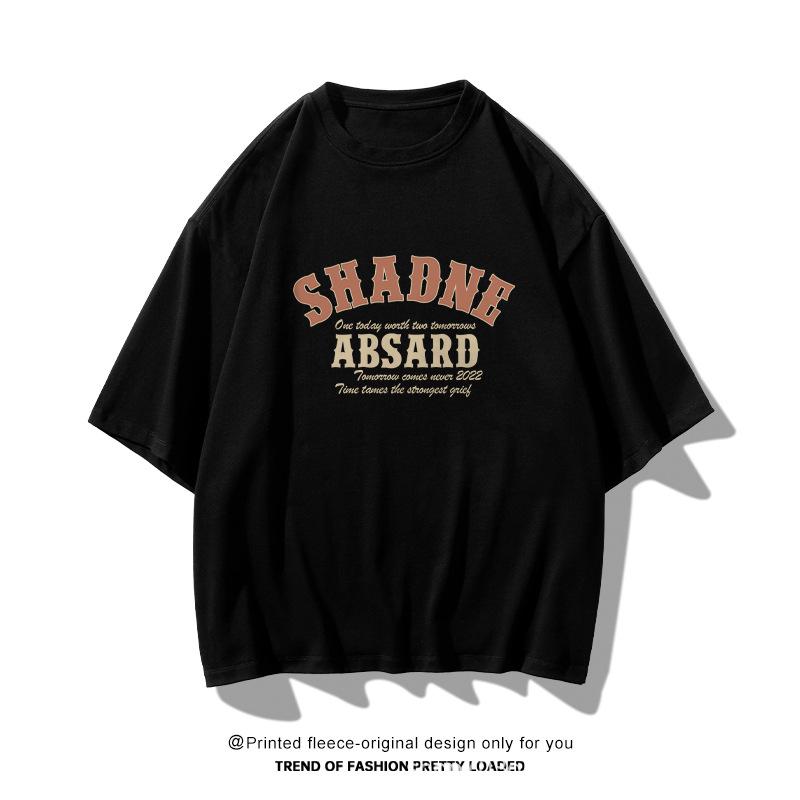 Washed And Old T-Shirt Boys Short-Sleeved Trendy Hip-Hop Top Summer Couple Retro Five-Quarter Sleeve M