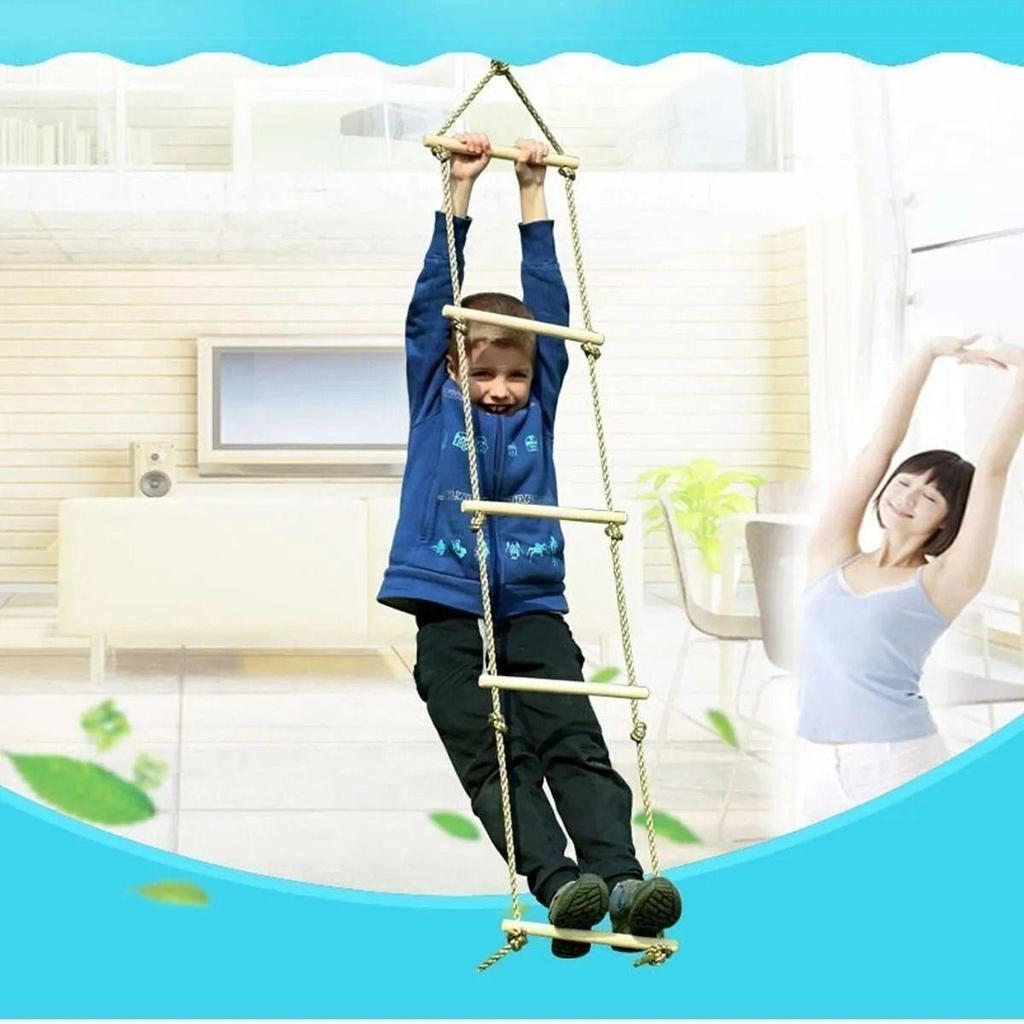 Wooden 6 Rung Rope Climbing Ladder Rope Ladder Large Size Kids Activity Entertainment Educational Developer Toy
