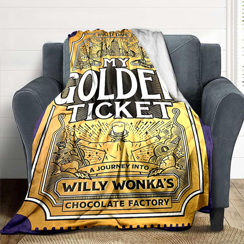 

1pc Golden Ticket, Chocolate Factory Blanket Polyester Fiber, All Season Comfort for Sofa, Bed, Office, Car, Camping Ideal Home Decor & Gift, Office 80x120cm