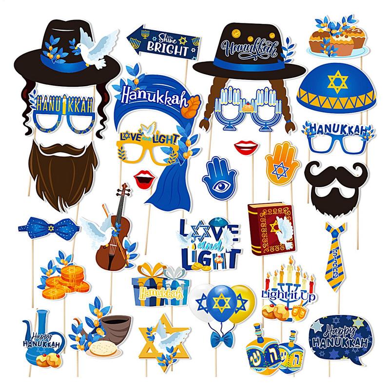 

Hanukkah Photo Booth Props 30 Pieces Funny Photo Booth Props Happy Hanukkah Glasses Cute Chanukah Party Decoration Cosplay Props spain