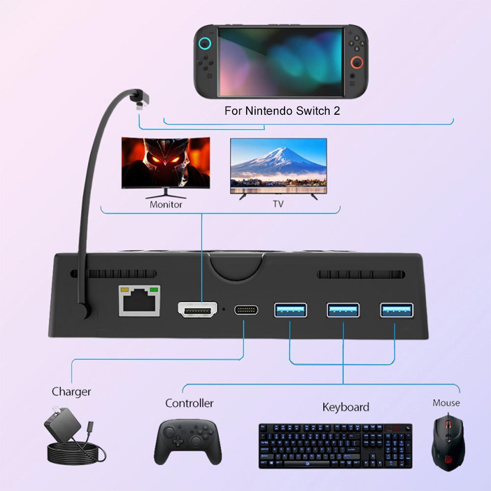 For Switch 2 Host Cooling Fan Base Portable Charging Stand Charging Station 4k/60HZ HUB Expansion Stand for Nintendo Switch 2