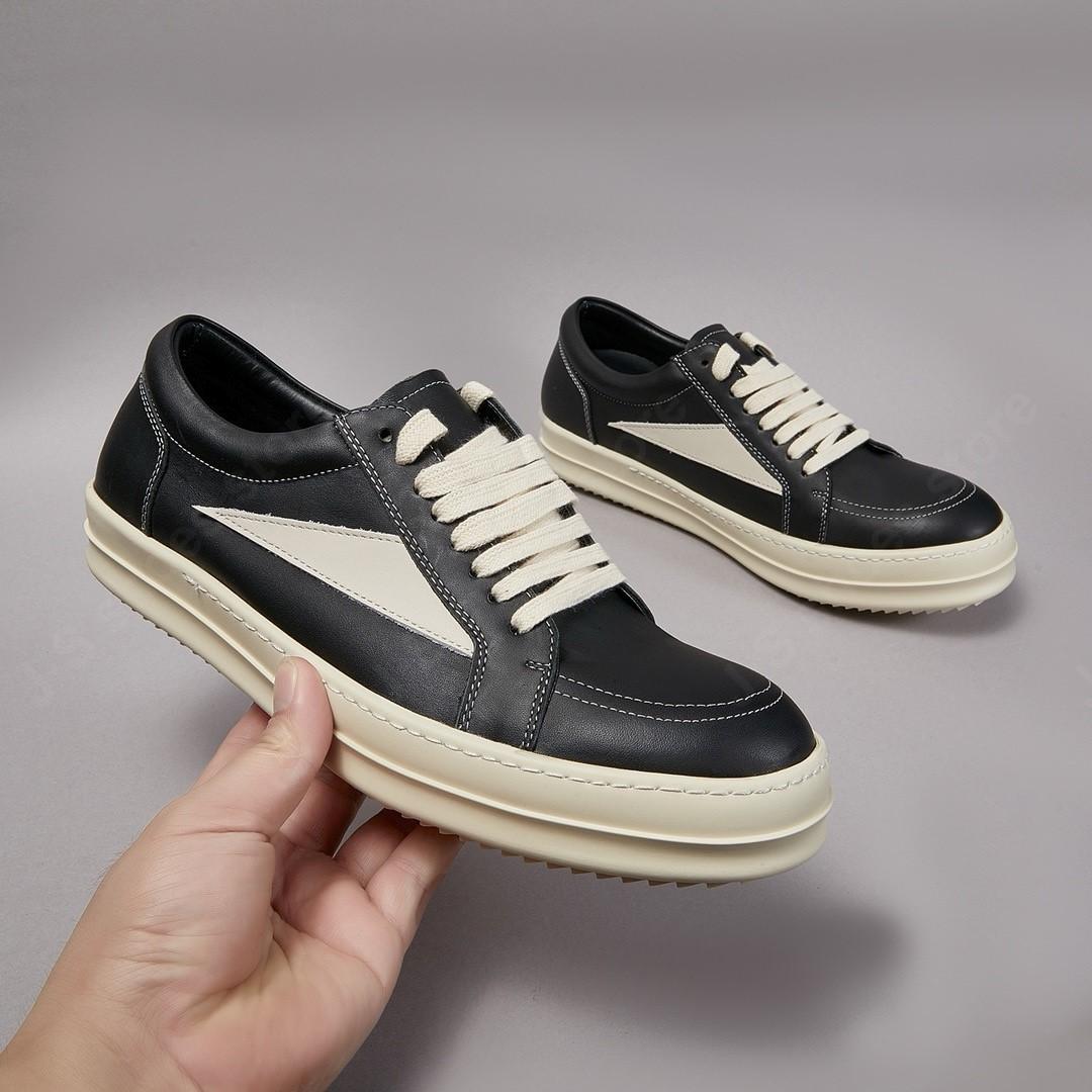 

R-o Genious Black White Leather Low Top Shoe High Quality Men Casual Shoes Lace Up Women Sneaker Classic Design Retro Sneakers 34