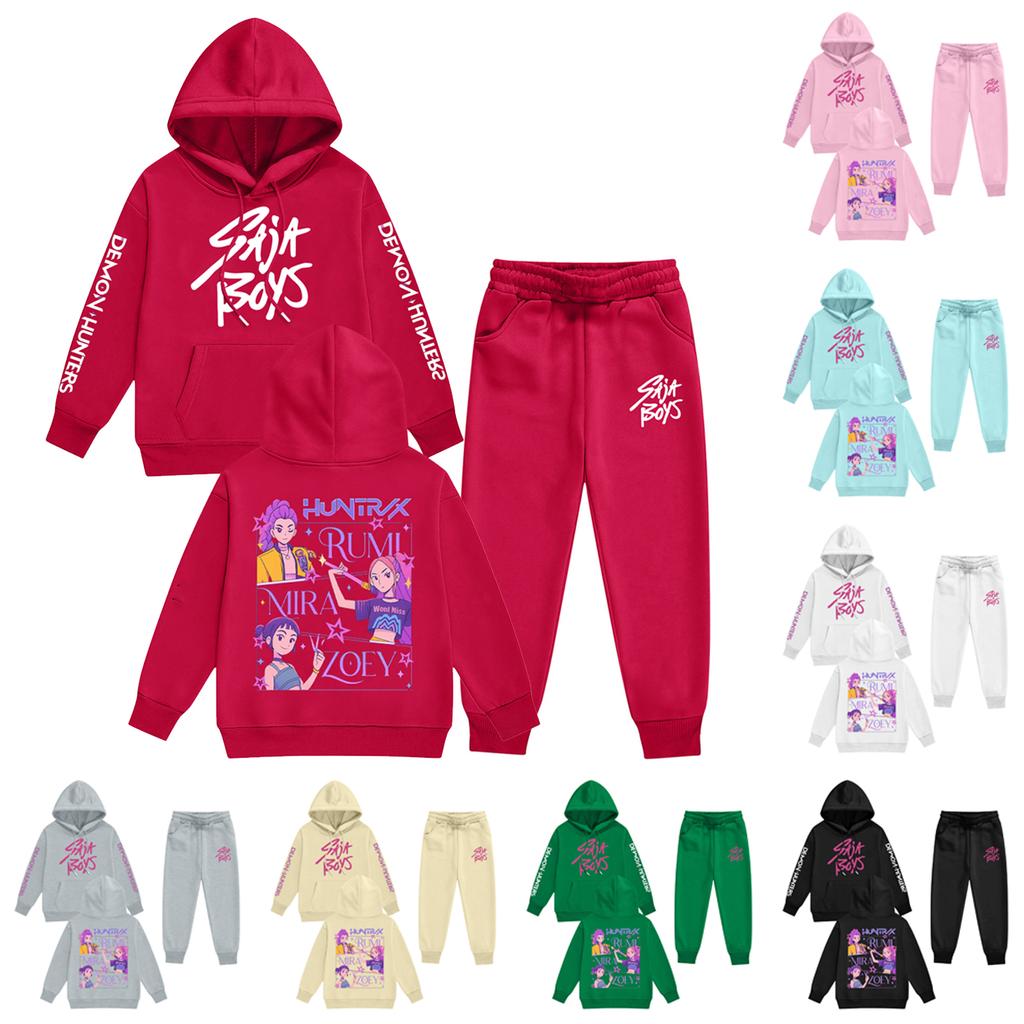 Kids' Long Sleeve Loose Pullover Letter Print Drawstring Hooded Sweatshirt Sweatpants Set