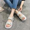 Platform Sandals Handmade Women Lattice Hook Loop Plaid Cloth Round Toe Summer Casual Ladies Outdoor Shoes